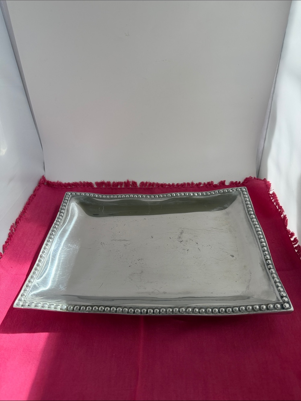 Vintage Holland Boone Polished Pewter Tray with beaded edge